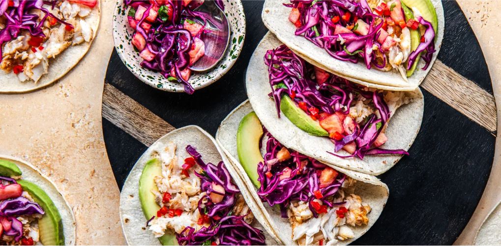 Fish Tacos with Pineapple and Cabbage Slaw