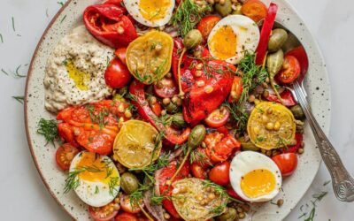 Festive Antipasti Salad with Roasted Peppers, Lemon and Puy Lentils
