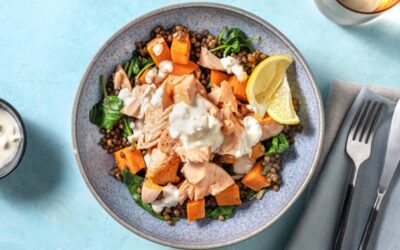 Salmon Poached in Harissa Coconut Lentils